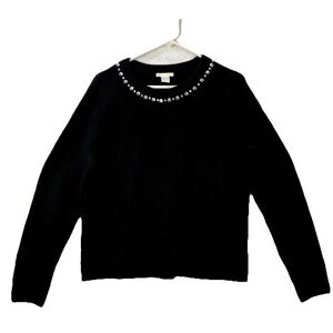 H&M Women's Size Medium Black Long Sleeve Pullover Sweater Bejeweled Collar